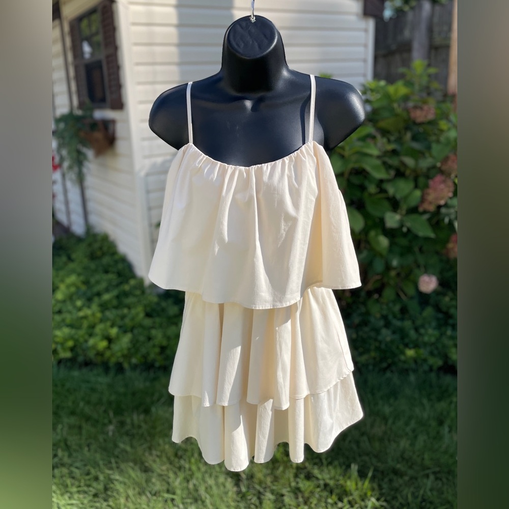 English factory tiered ivory white romper silk blend size SMALL bridal‎ shower